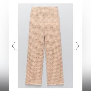 ZARA // cream & orange jacquard knit pull on straight leg pants